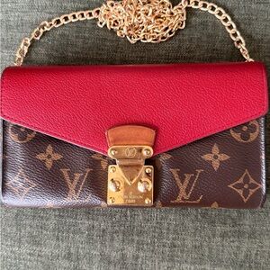 Louis Vuitton Red and Brown Monogram wallet, excellent! with COA